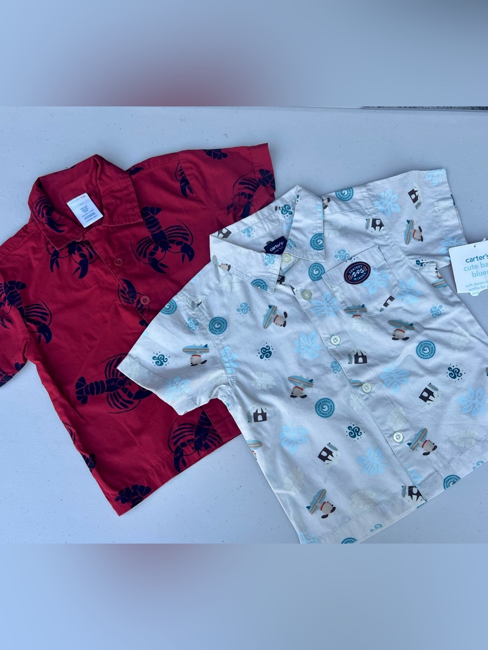 CARTERS NWT Beach Print & WonderKids Red Lobster Print Short Sleeve Tops